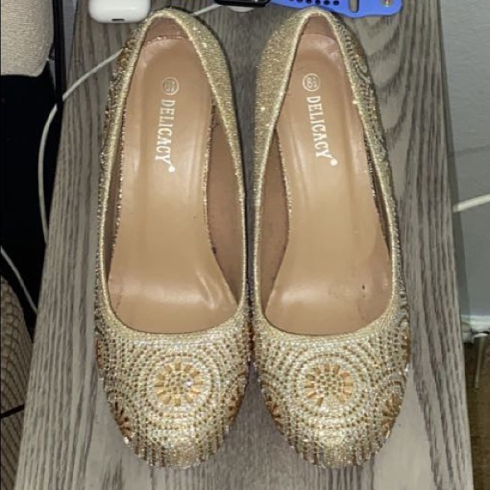 Gold sparkly heels